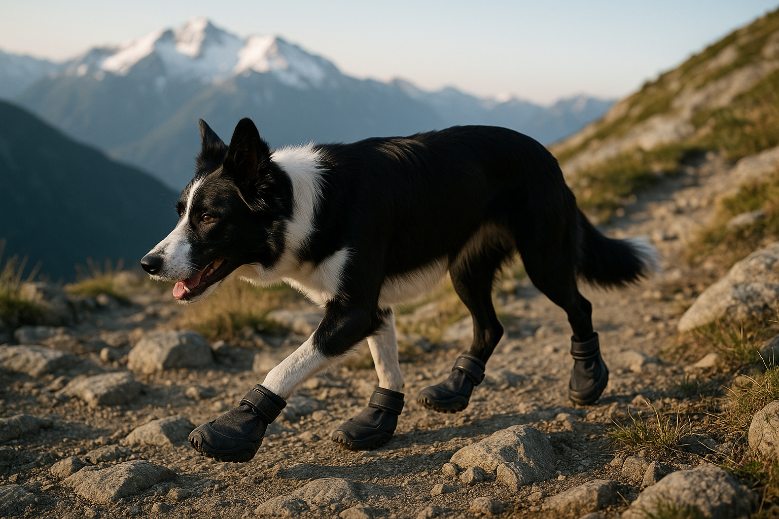 Ruffwear Summit Trex dog boot in Obsidian Black with reflective strap and non-marking rubber outsole